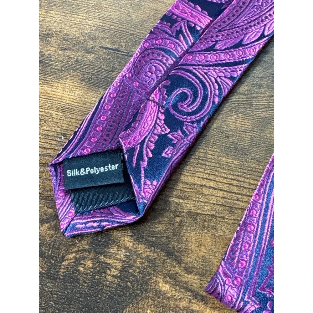 Barry Wang Mens Purple Paisley Silk Blend Jacquard Necktie Formal Business Tie